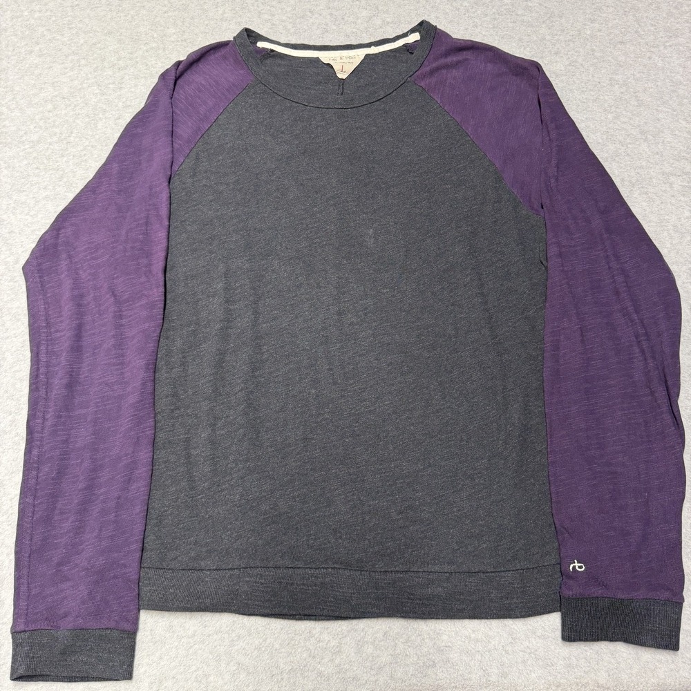 Rag & Bone Shirt Mens Large Gray Purple Long Sleeve Cotton Colorblock Tee